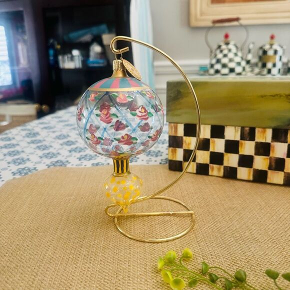 Mackenzie-Childs Vintage Circus Rose Arbor Double Drop Blown Glass‎ Ornament - Picture 1 of 9